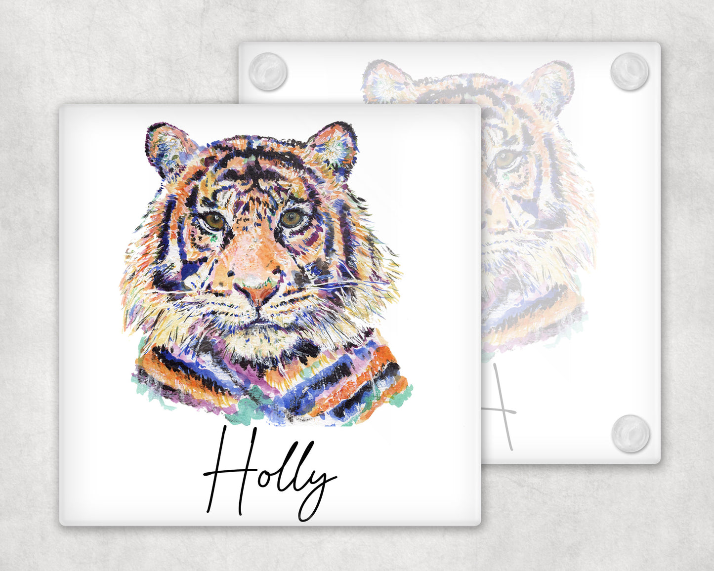 Personalised Tiger Colour Splash Glass Coaster image 0