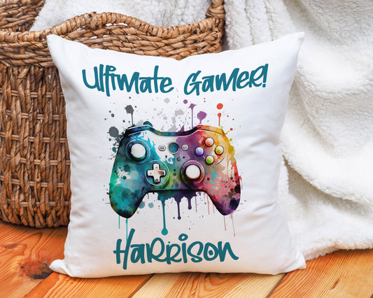 Ultimate Gamer Personalised Cushion Colour Splat Gamer Gifts image 0