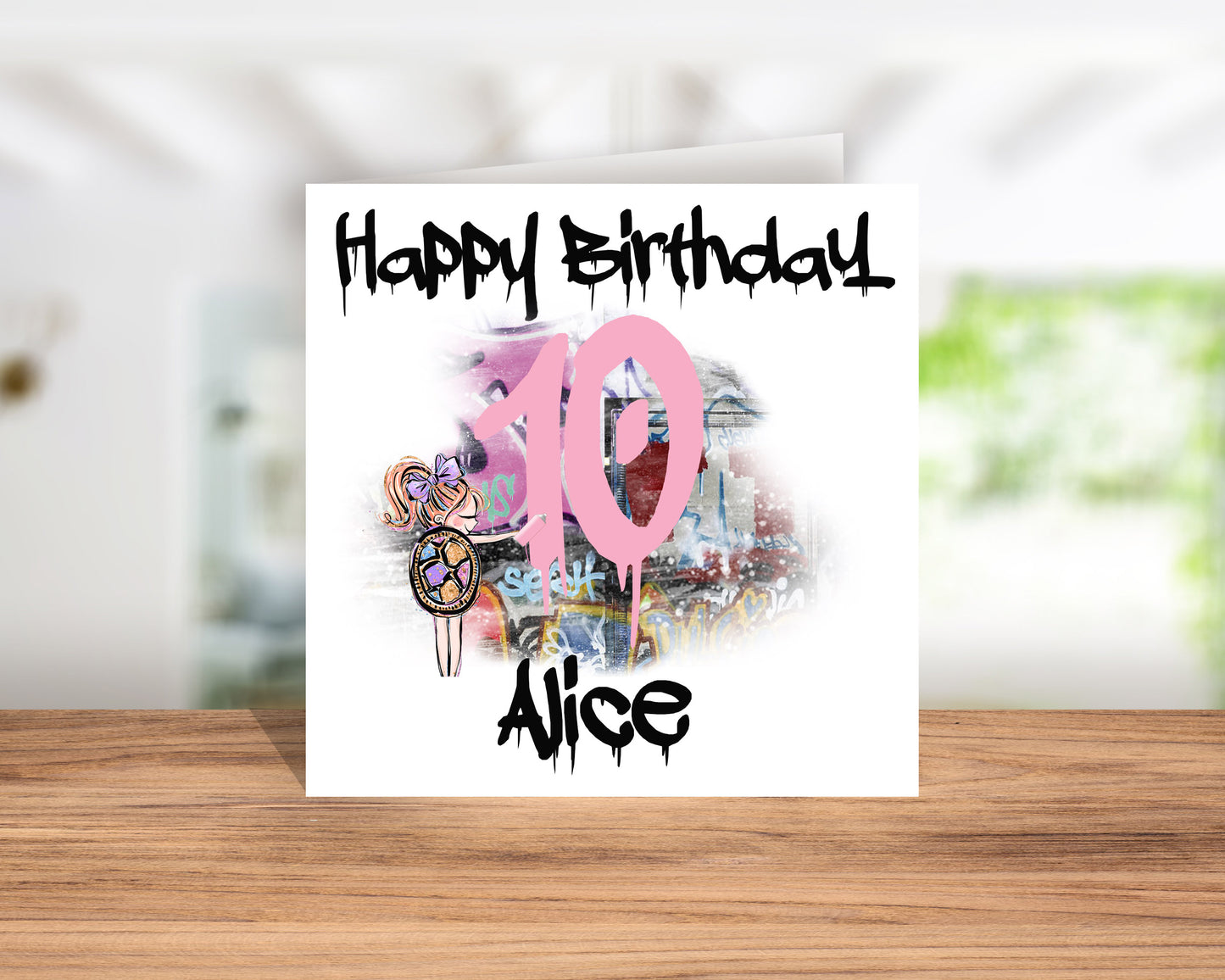 Graffiti style girl personalised birthday card image 0