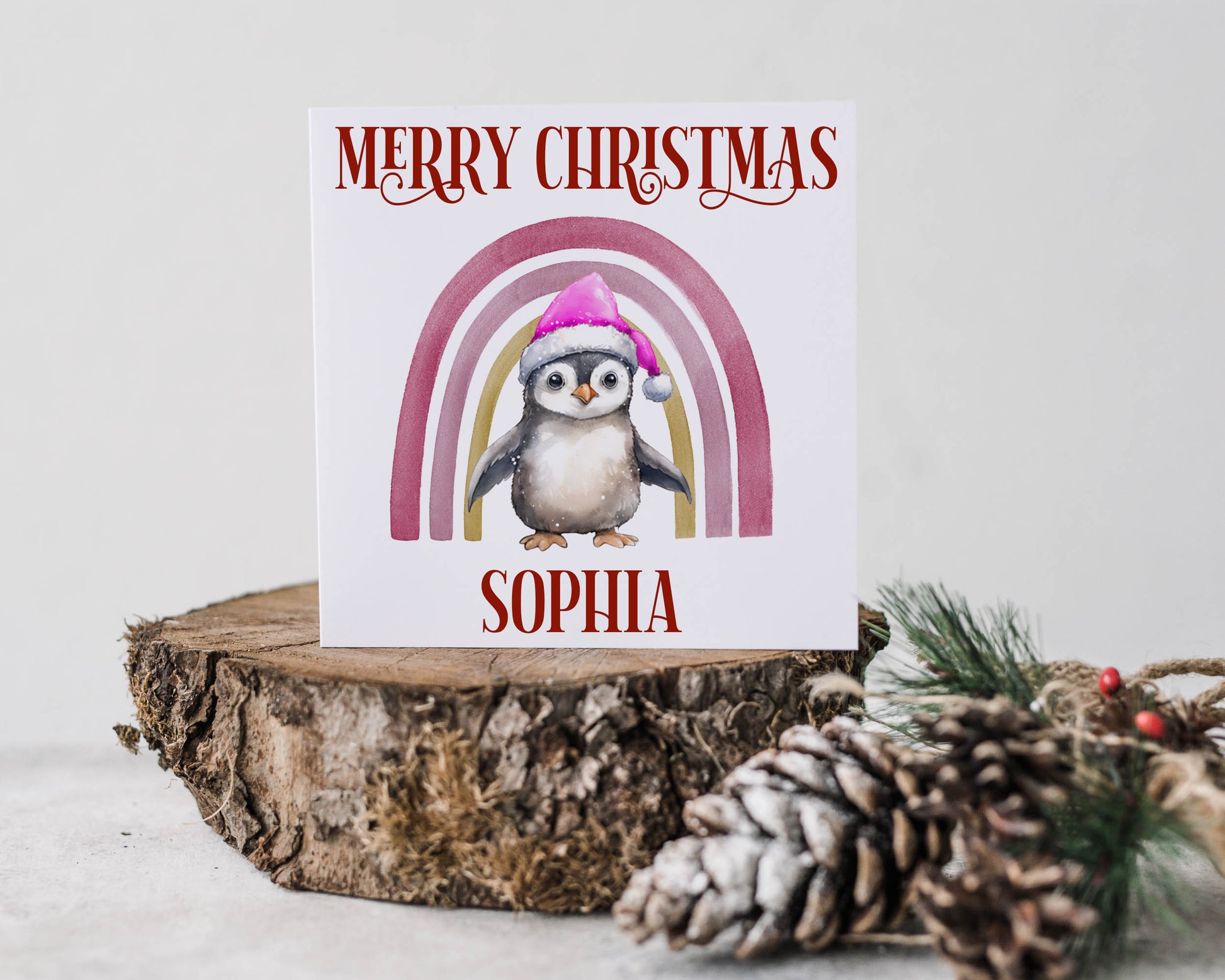 Personalised Pink Penguin Christmas Card image 0