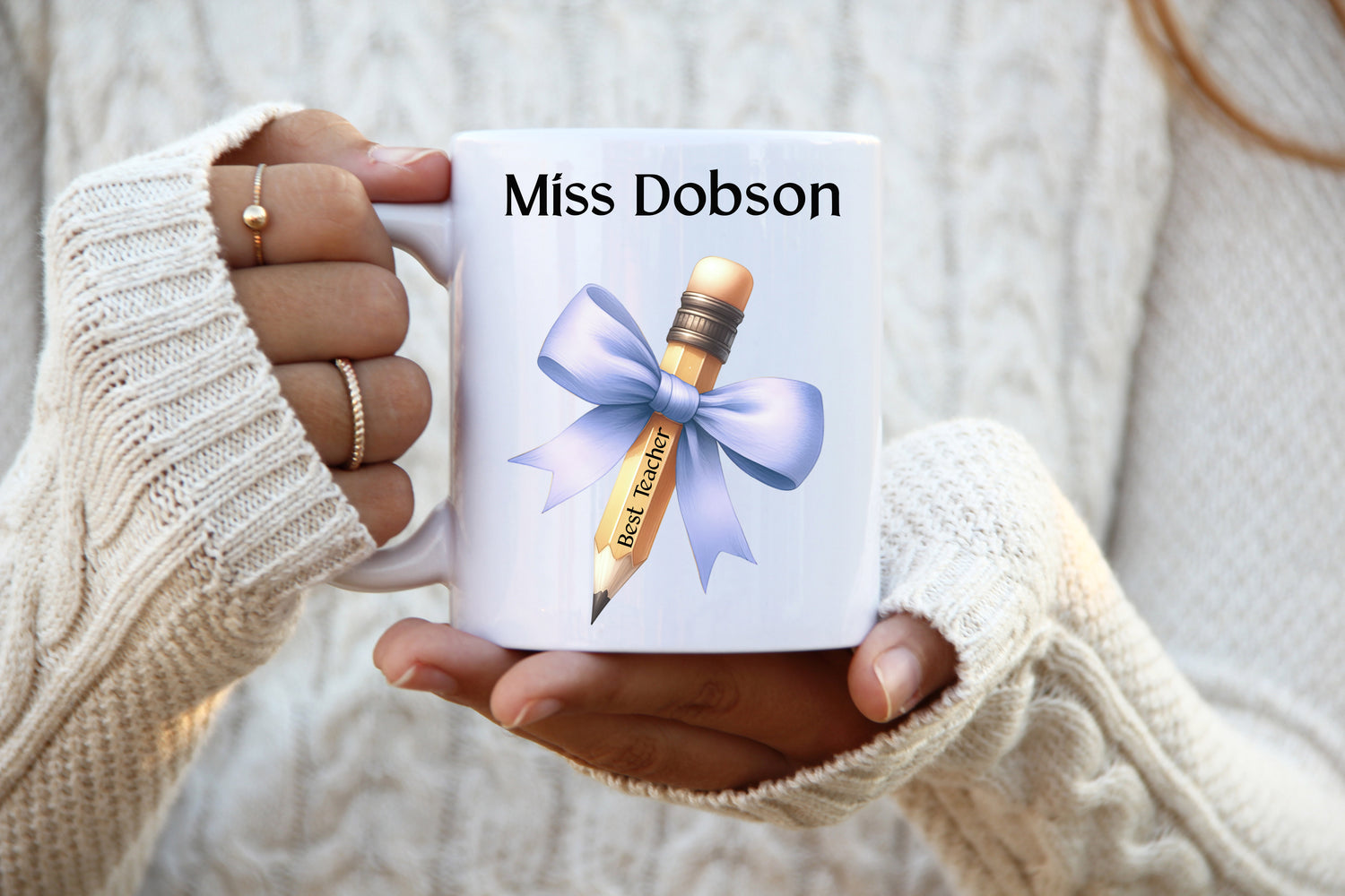 Personalised Teacher Mug Blue Bow image 0