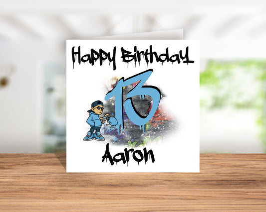 Graffiti style personalised age and name birthday card image 0