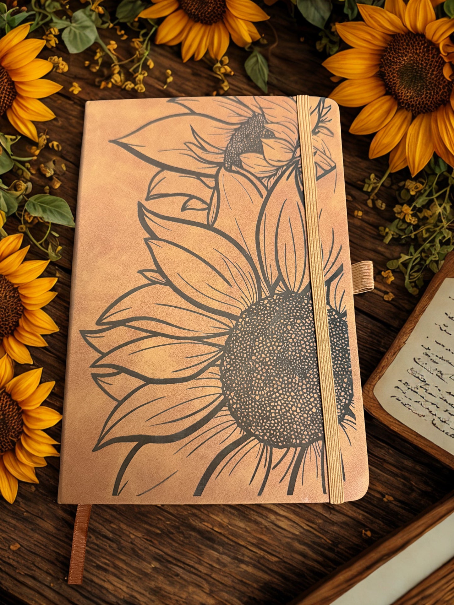 Sunflower brown faux leather A5 notebook