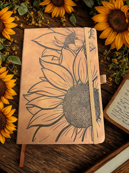 Sunflower brown faux leather A5 notebook