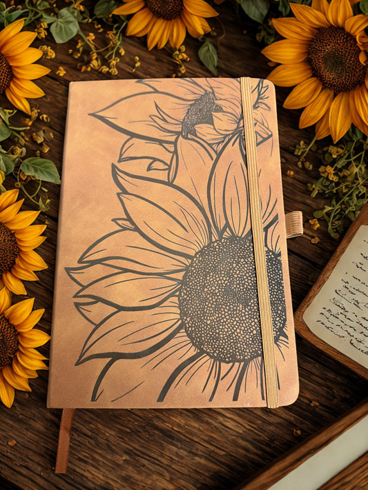 Sunflower brown faux leather A5 notebook