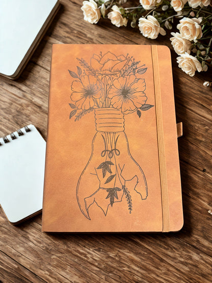 broken lightbulb flower A5 faux leather notebook