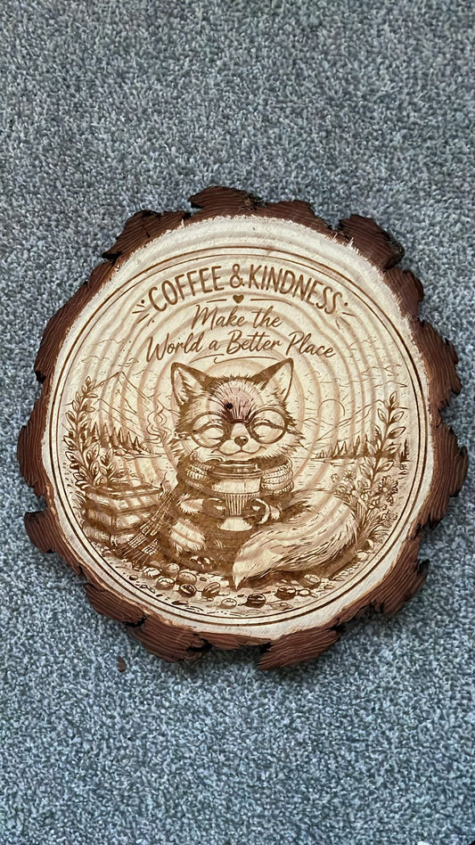 coffee and kindness make the world a better place wooden slice art