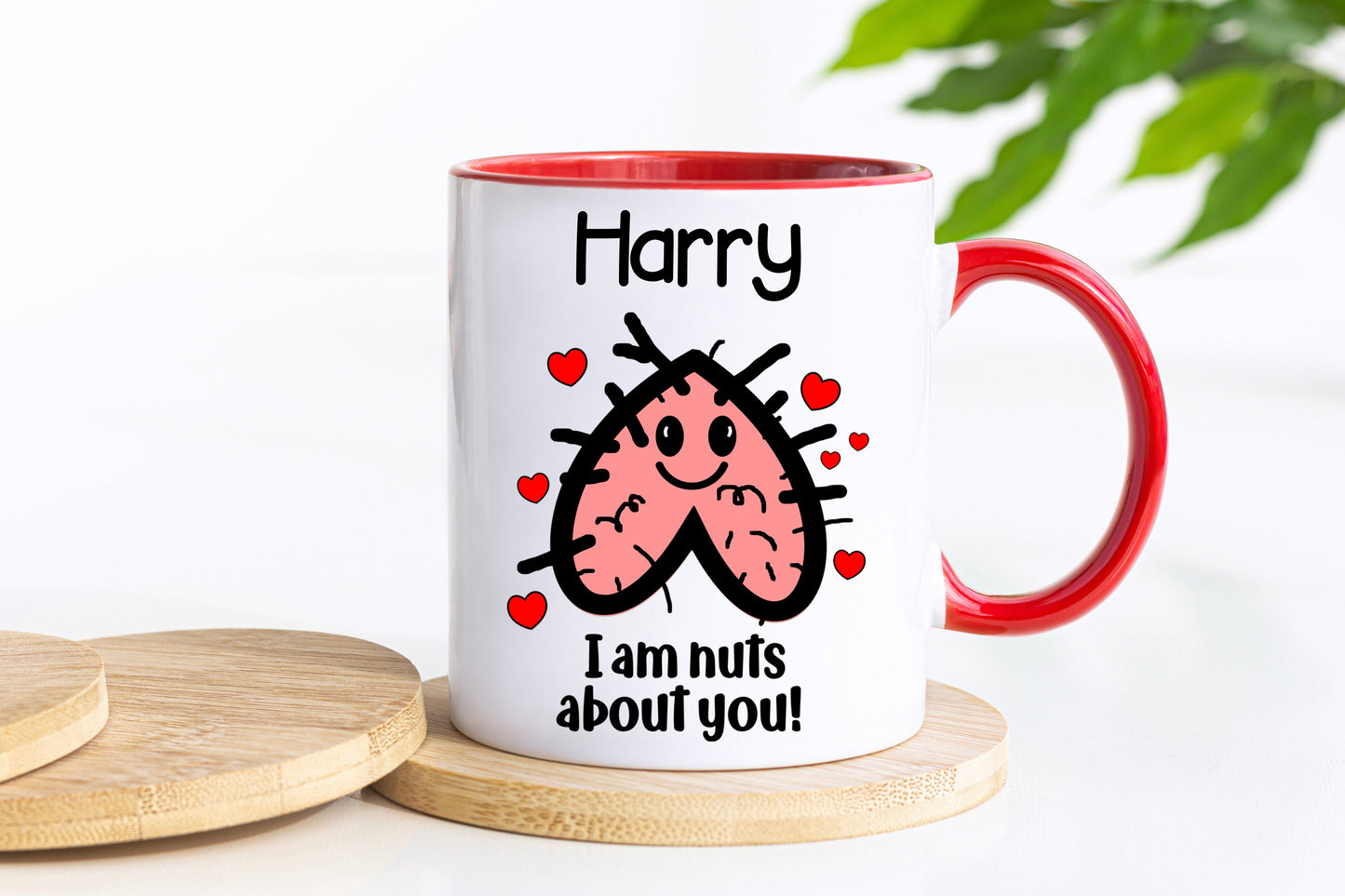 Personalised I am Nuts about you red handle mug