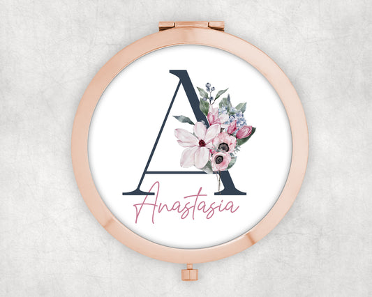Navy and Rose Gold Personalised Pocket Mirror