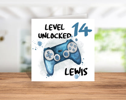 Level unlocked gamer personalised birthday card image 0