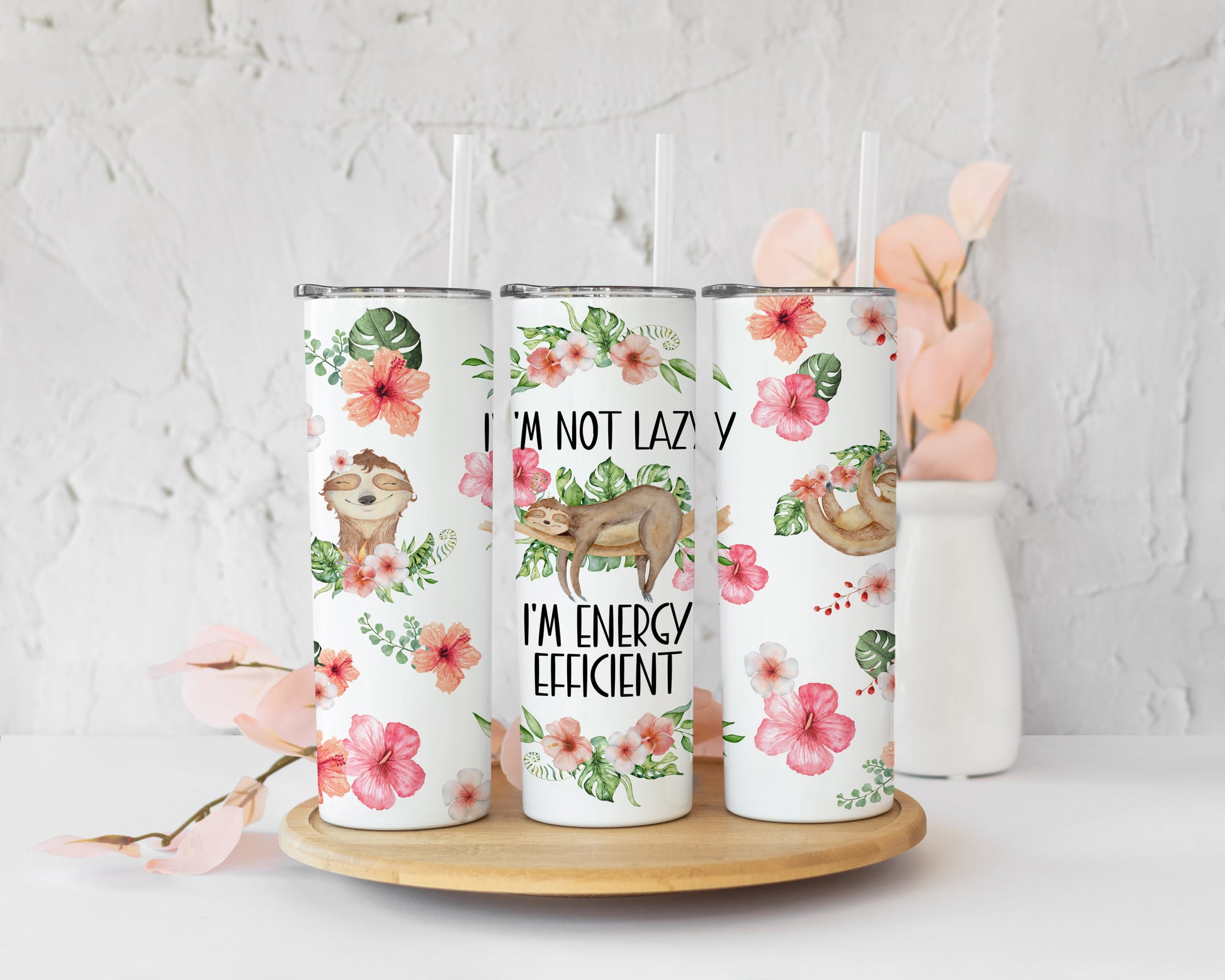 I'm not lazy I'm energy efficient sloth skinny tumbler image 0