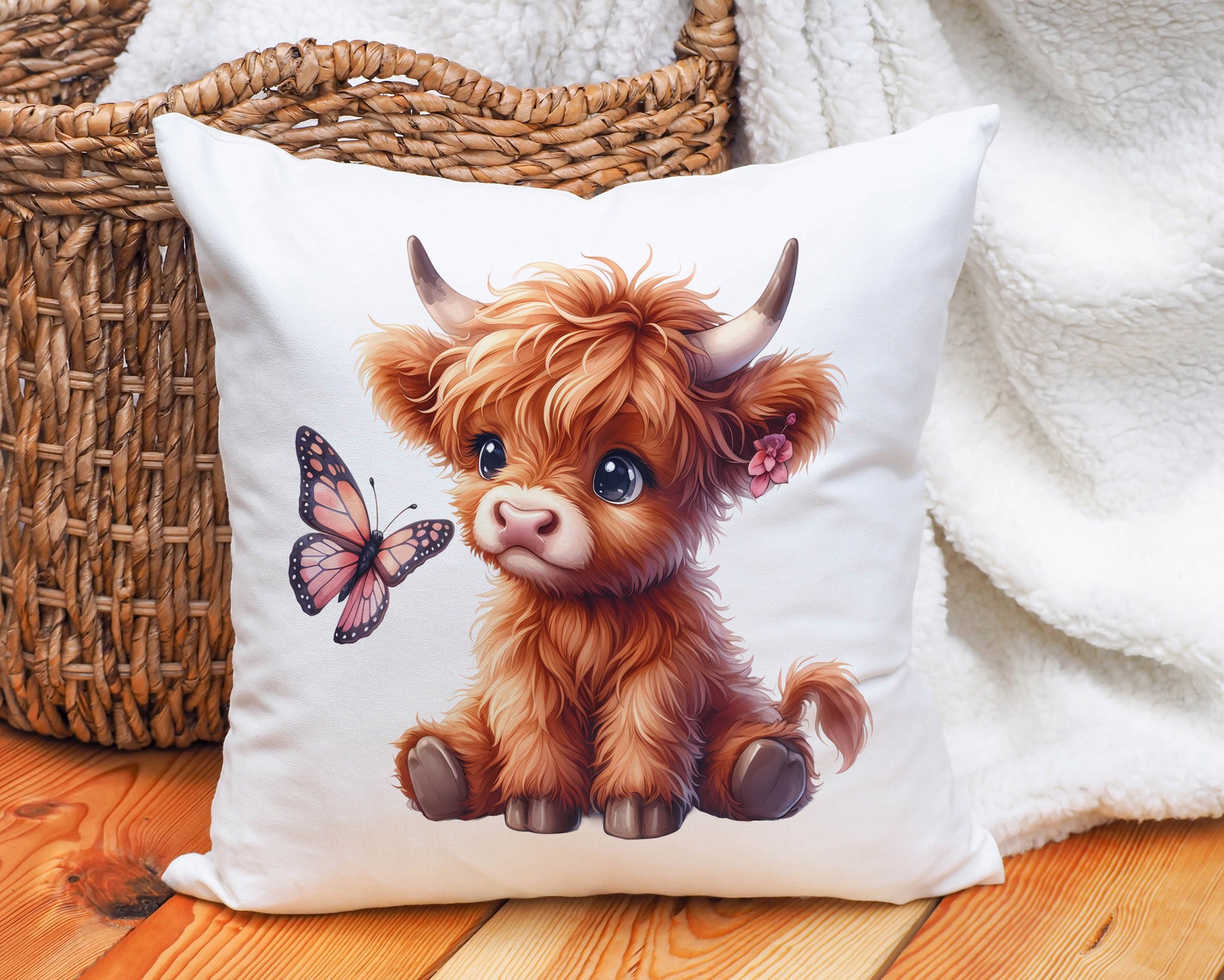Highland cow and Butterfly cushion image 0