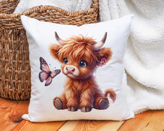 Highland cow and Butterfly cushion image 0