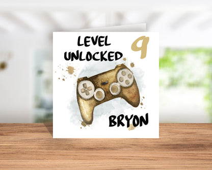 Level unlocked gamer personalised birthday card image 1