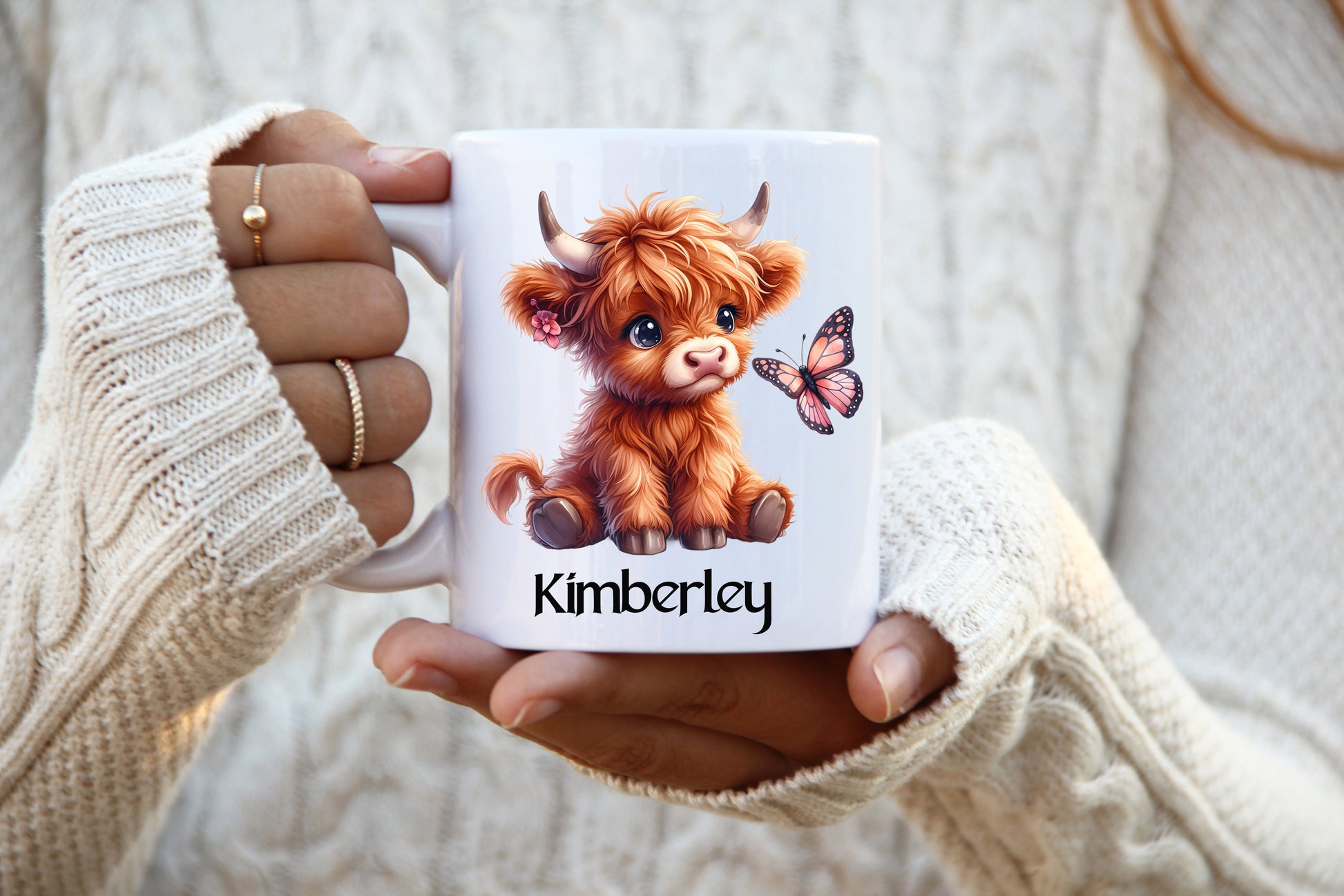 Highland cow and butterfly personalised mug image 0