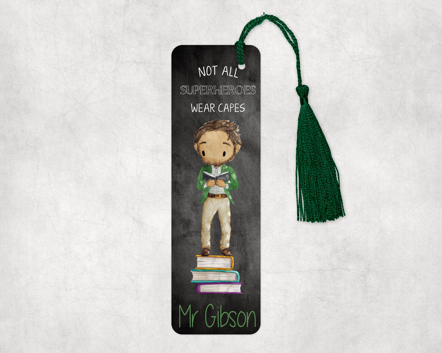 Not all superheroes wear capes personalised male teacher bookmark with tassel image 0