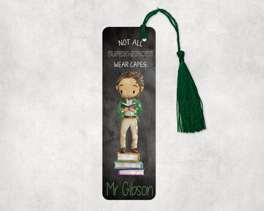 Not all superheroes wear capes personalised male teacher bookmark with tassel image 0