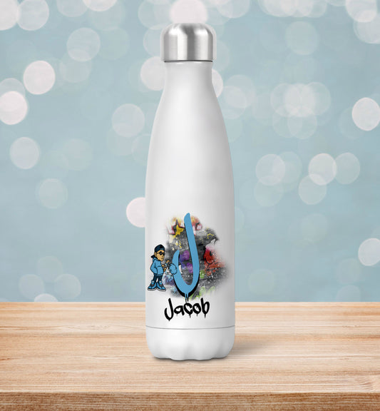 Graffiti style boy personalised water bottle image 0