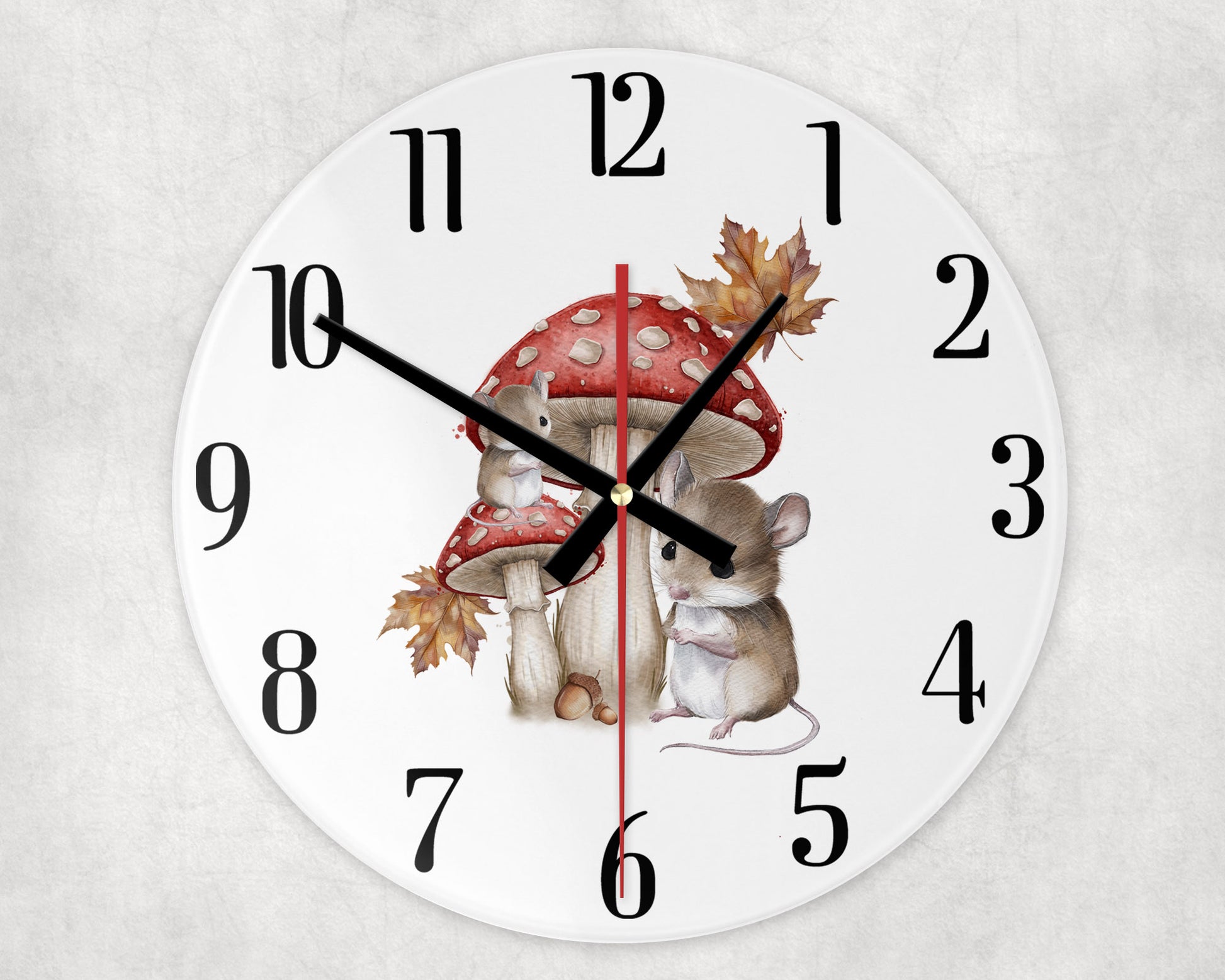 Woodland Mice and Mushroom Glass Wall Clock image 0