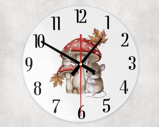 Woodland Mice and Mushroom Glass Wall Clock image 0