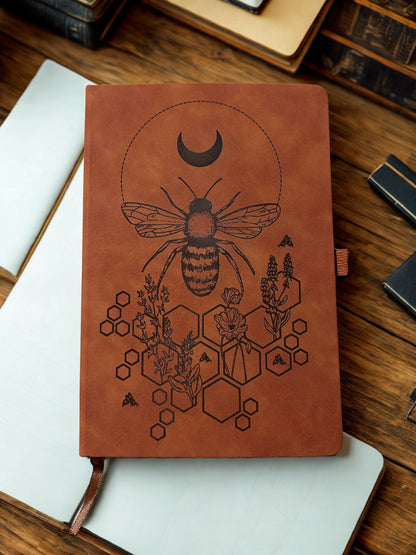 Honey bee A5 brown faux leather notebook