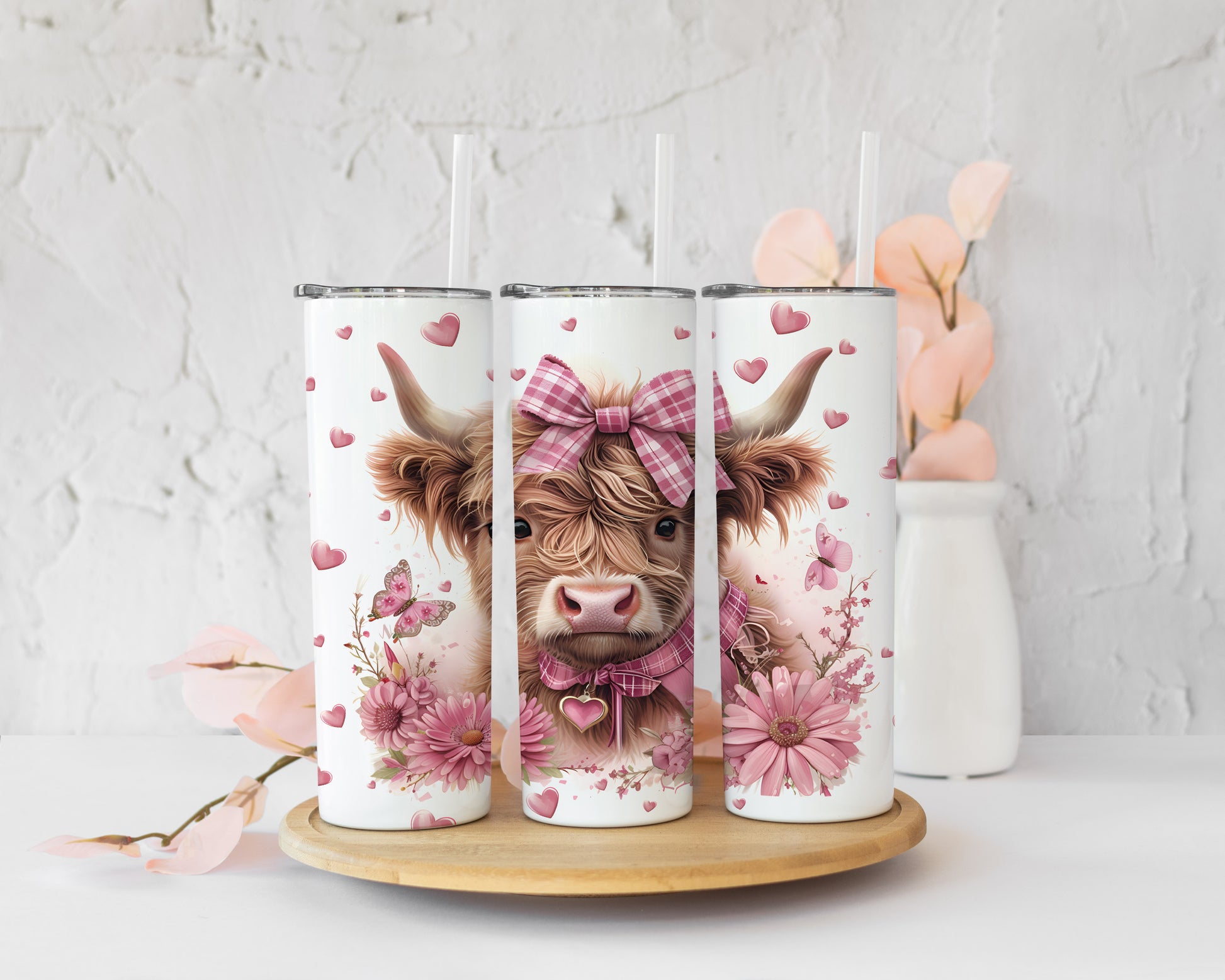 Highland cow hearts skinny tumbler image 0