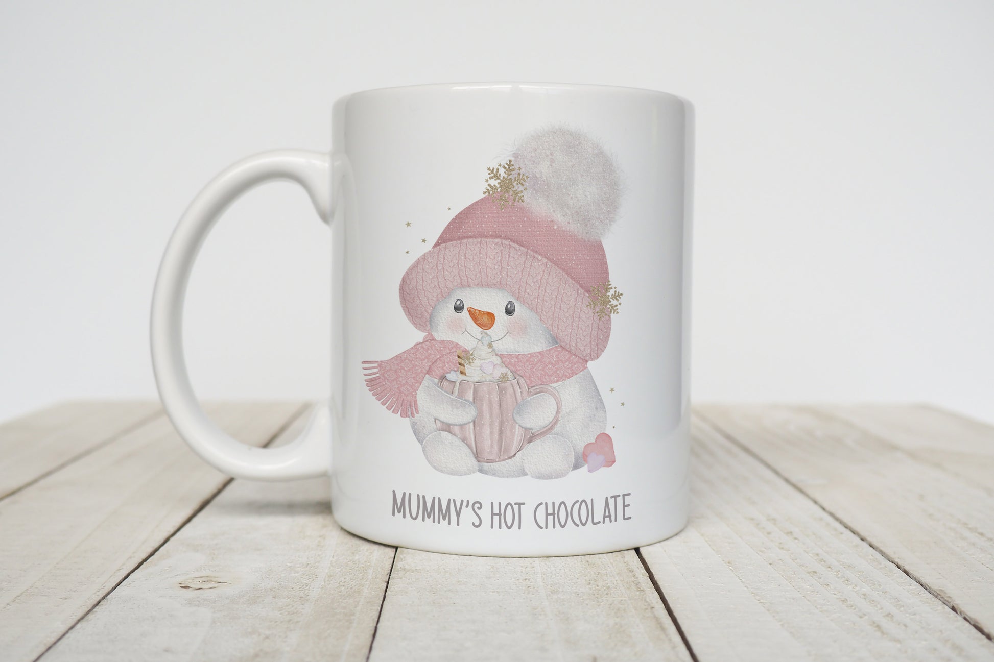 Cute Pink Snowman Personalised Hot Chocolate Christmas Mug image 0