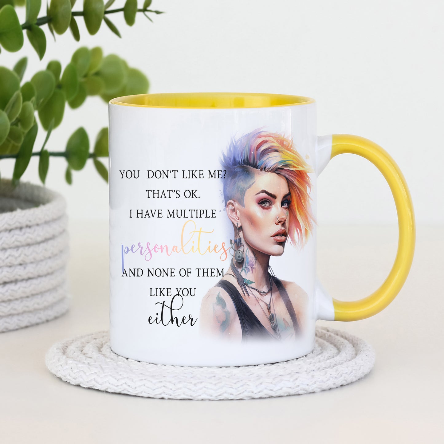 You don't like me novelty mug yellow handle image 0