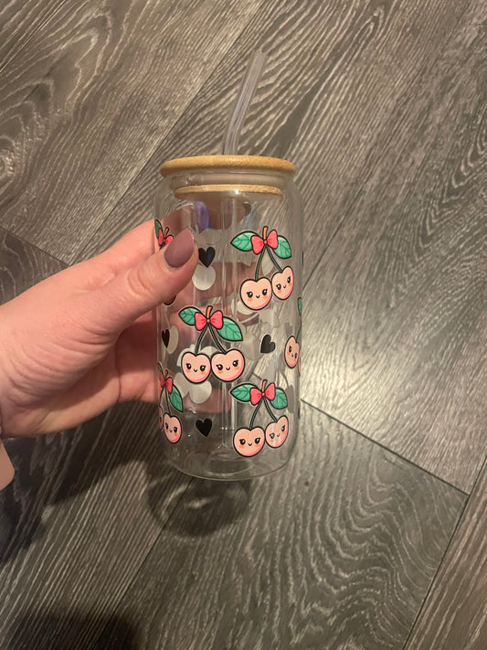 Happy Cherries 16oz glass tumbler