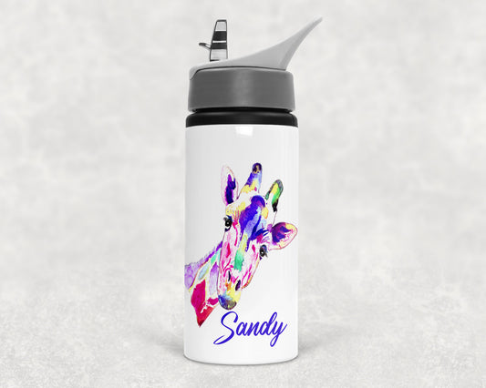Personalised Giraffe Colour Splash Effect water bottle image 0