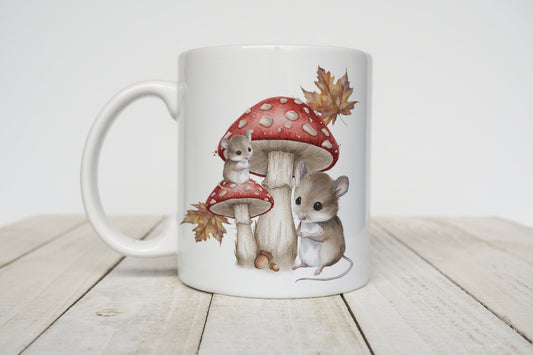 Woodland mice and mushrooms white mug image 0