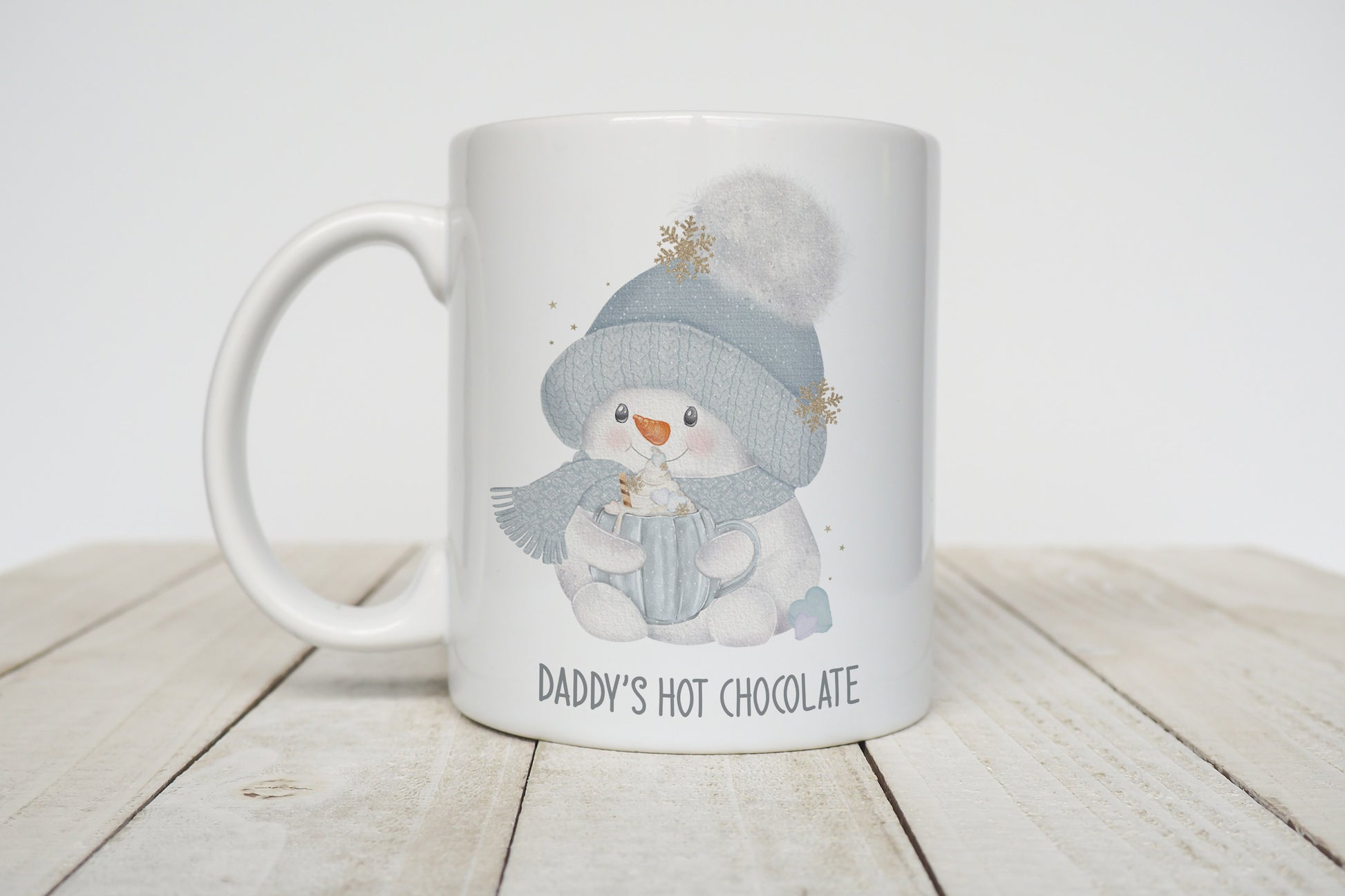 Cute blue snowman personalised hot chocolate christmas mug image 0
