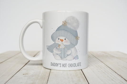 Cute blue snowman personalised hot chocolate christmas mug image 0