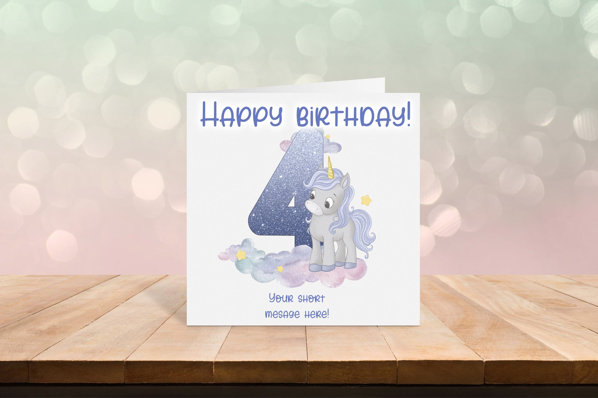 Purple Unicorn Birthday Card Personalised with age and short message image 0