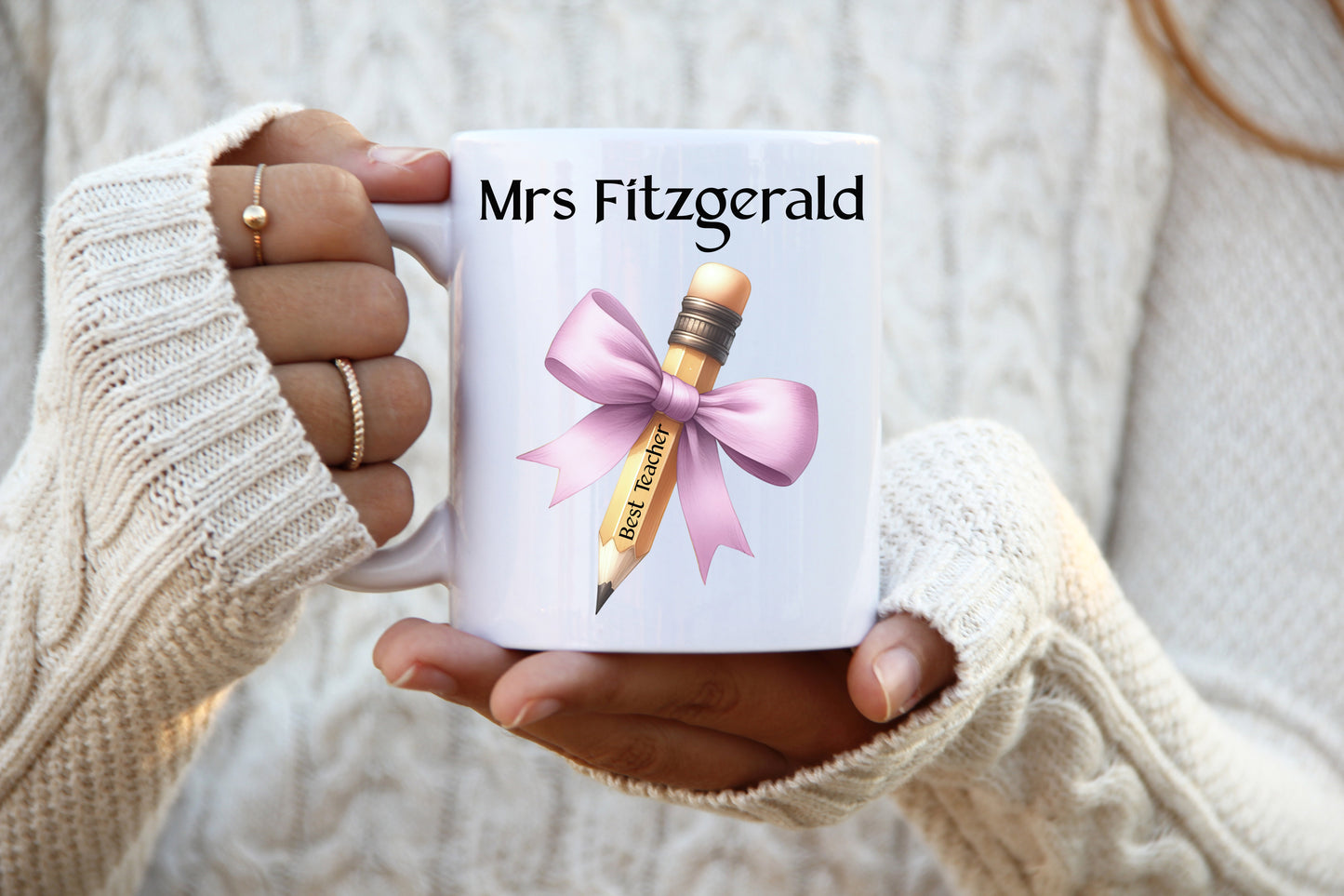 Personalised Teacher Mug Pink Bow image 0