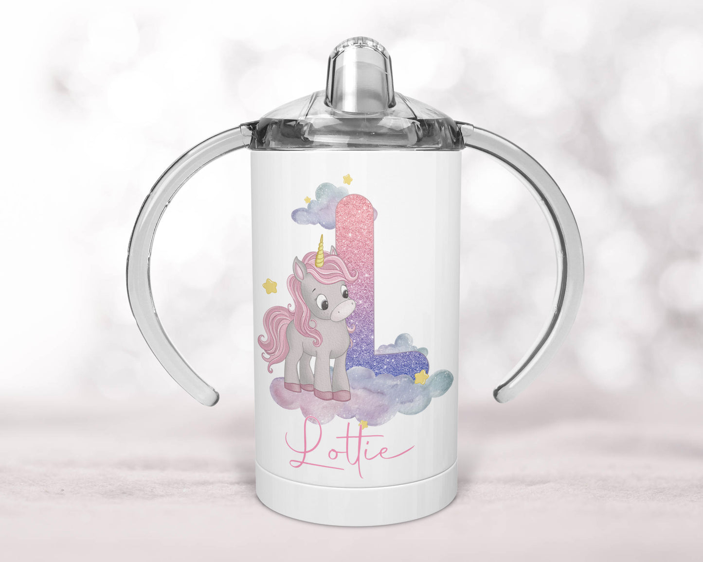 Pink Unicorn Personalised Straight sippy cup image 0