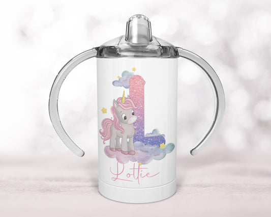 Pink Unicorn Personalised Straight sippy cup image 0