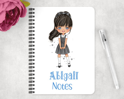 School Girl (choose your own character) Personalised A5 notebook.