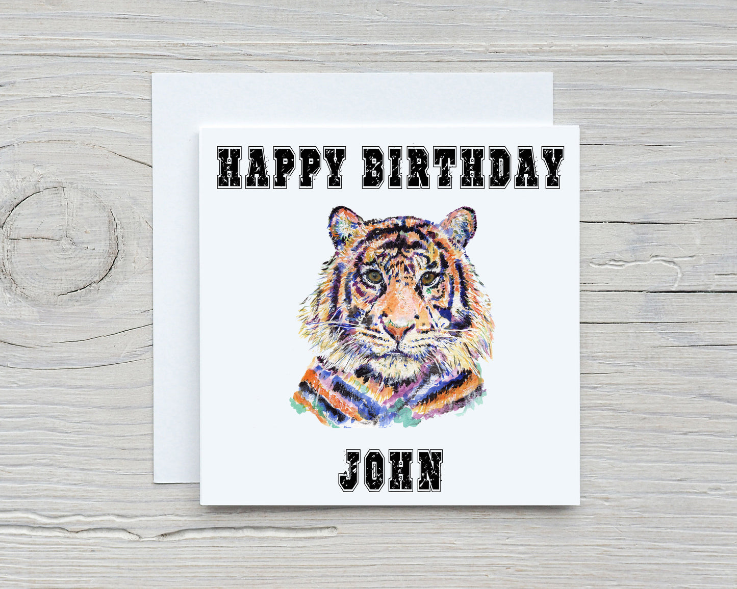 Tiger Splat effect personalised Birthday Card image 0