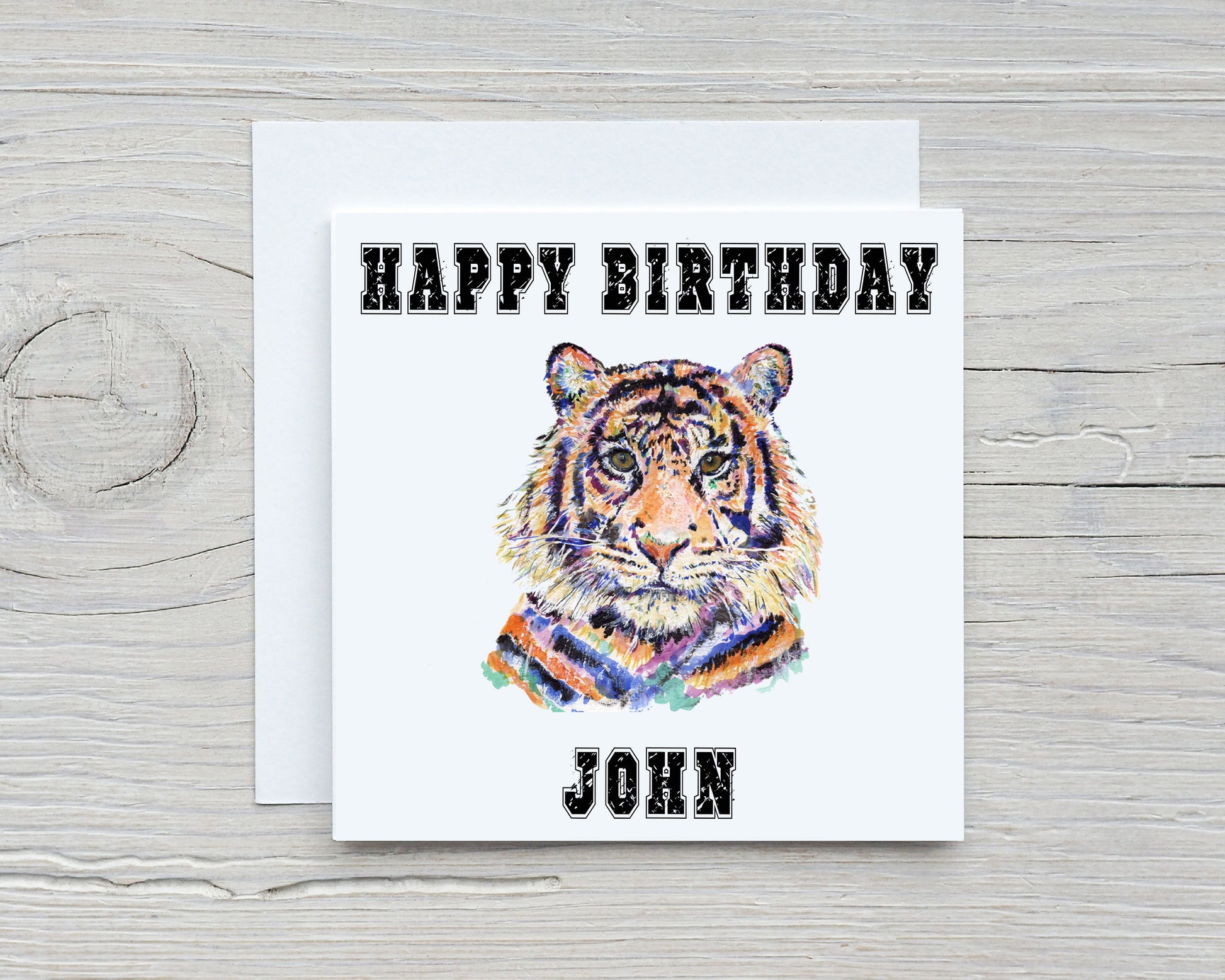 Tiger Splat effect personalised Birthday Card image 0