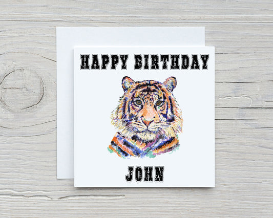 Tiger Splat effect personalised Birthday Card image 0