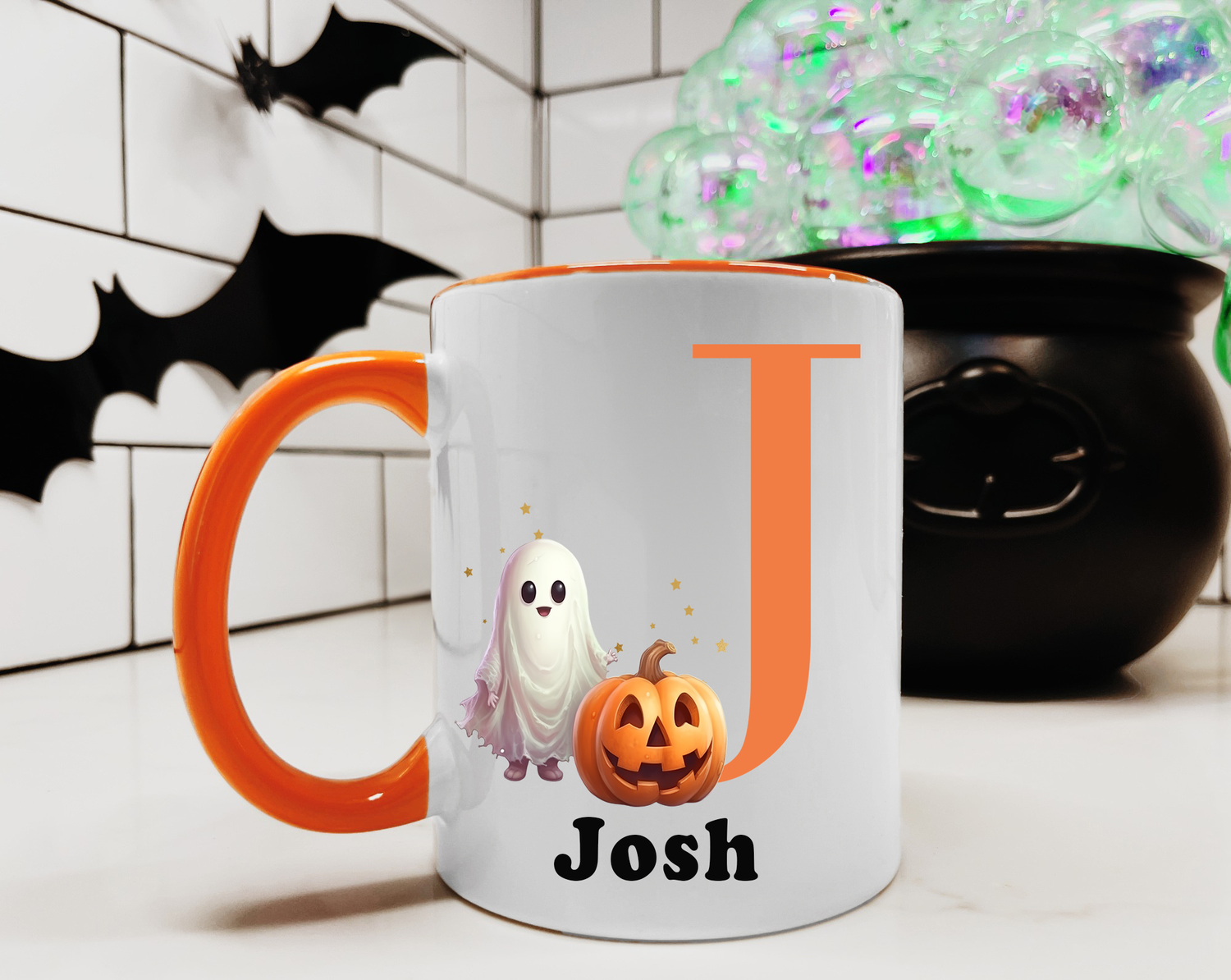 Personalised Initial Ghost and Pumpkin Halloween mug image 0