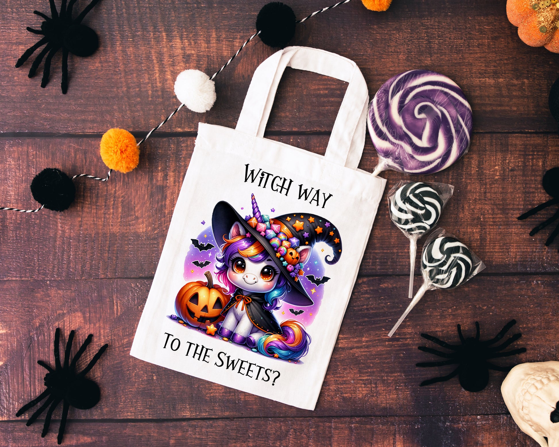 Witch way to the sweets? witch unicorn halloween trick or treat bag image 0