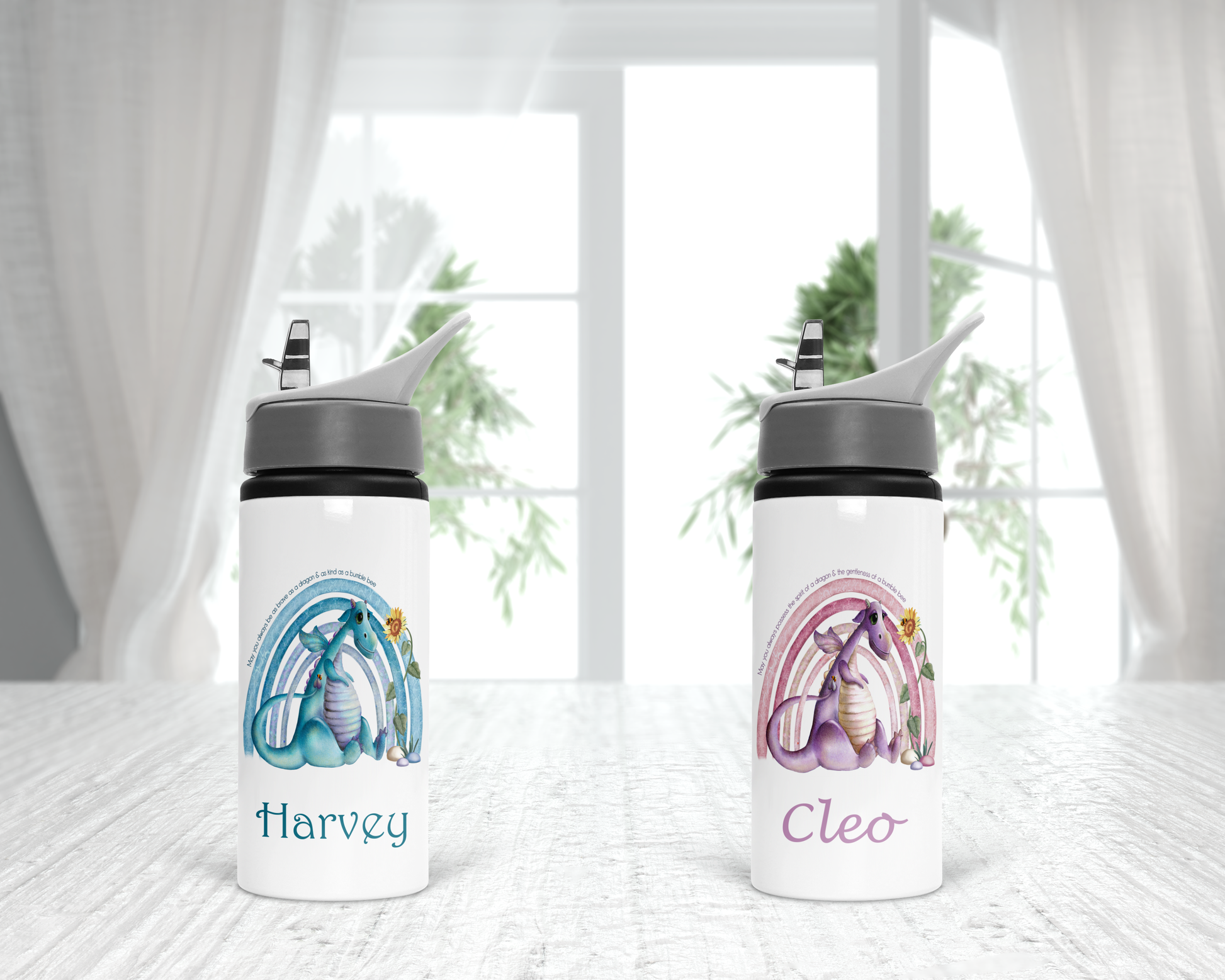 Rainbow Dragon Personalised Water Bottle image 0