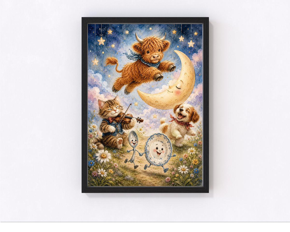 Hey Diddle Diddle Blue Nursery Print wall decor