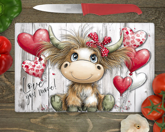 Highland Cow I love you more chopping board worktop saver