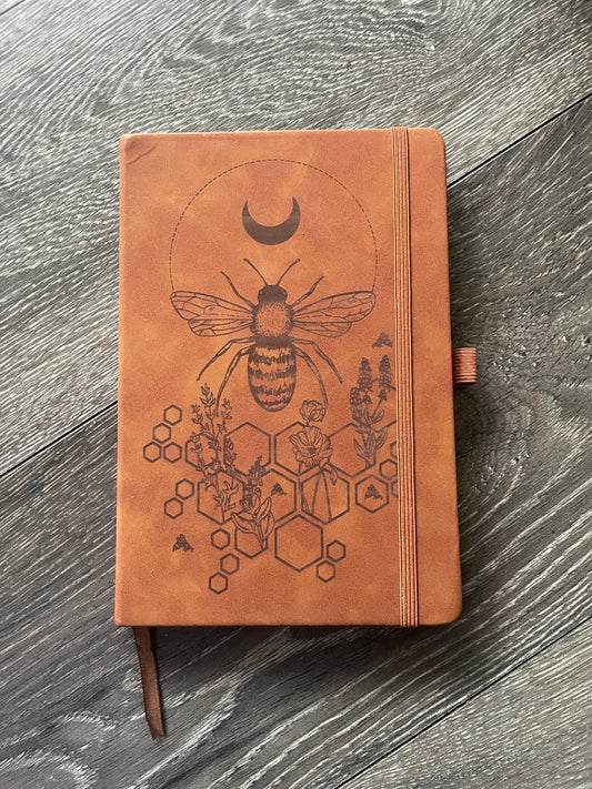 Honey bee A5 brown faux leather notebook