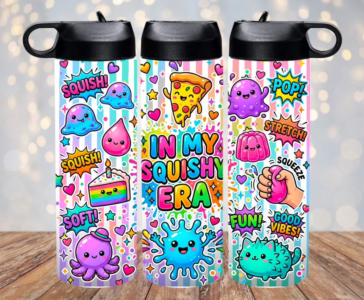 In my Squishy Era insulated water bottle
