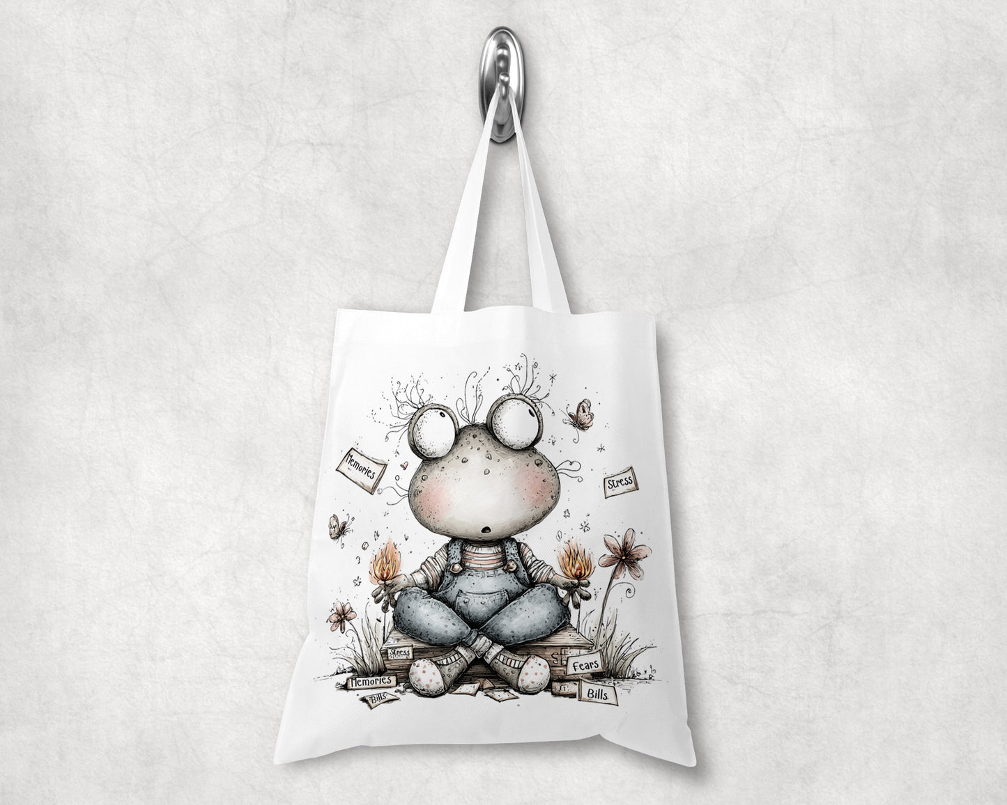 Meditating frog tote bag