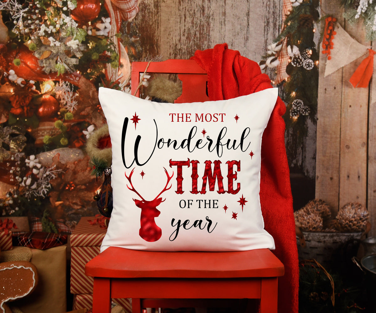 The most wonderful time of the year red stag cushion